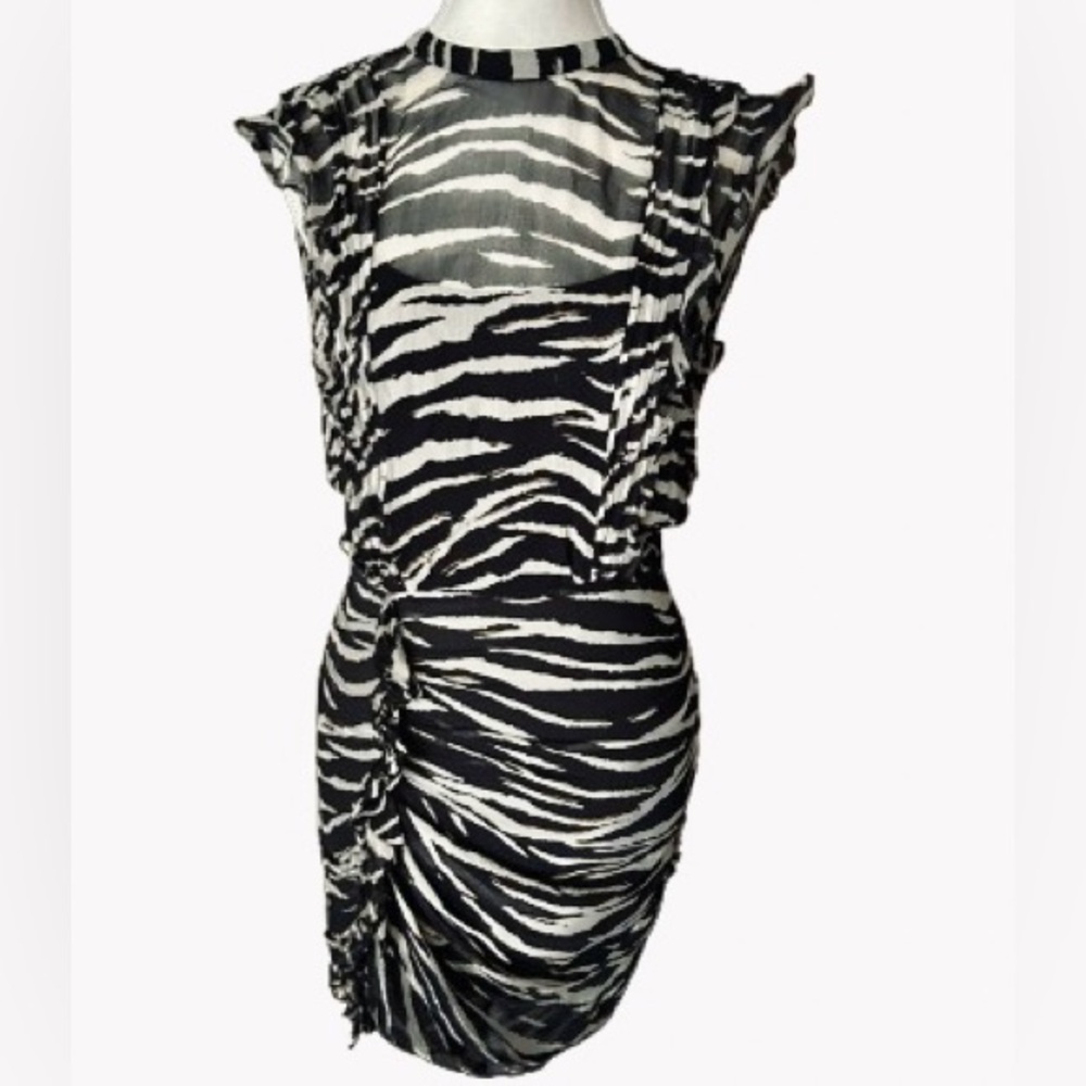 All Saints XS Size 4 Animal Print Black Hali Tiger Sheer Designer Dress Tiger
